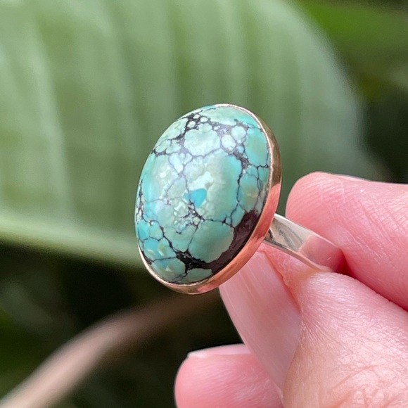 Hubei turquoise rose gold tone sterling silver size 7.25 ring - Picture 4 of 11